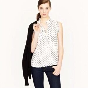 J. Crew Natasha silk blouse top sleeveless ruffle 2 black white polka dot